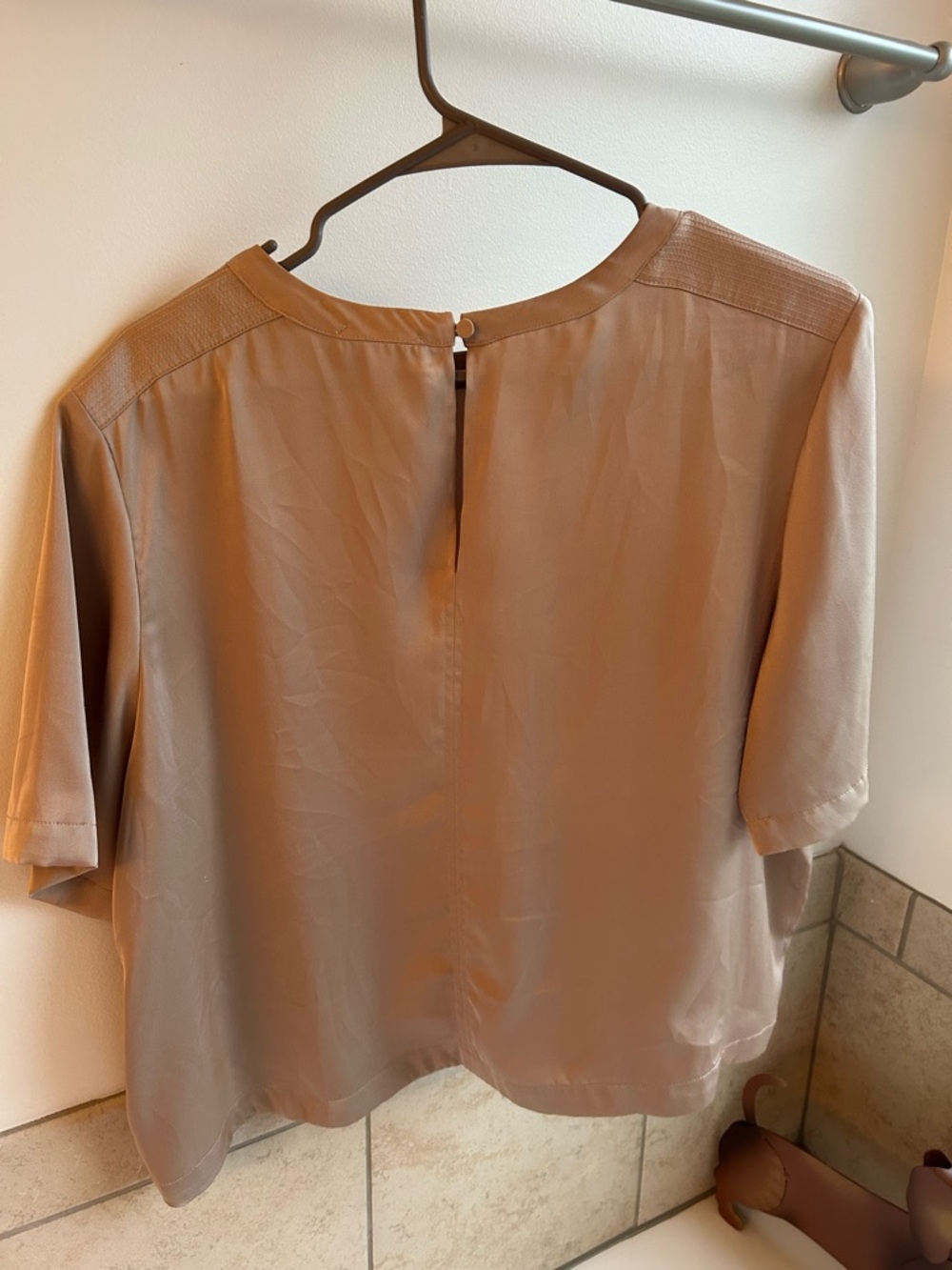 Evereve Short Sleeve Satin Blouse in Beige - Picture 5 of 5